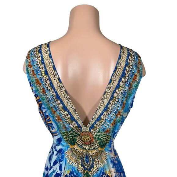 NWOT Shahida Paradies HIGH LOW RUFFLE BLUE DRESS SZ M/L $449 - Picture 13 of 13